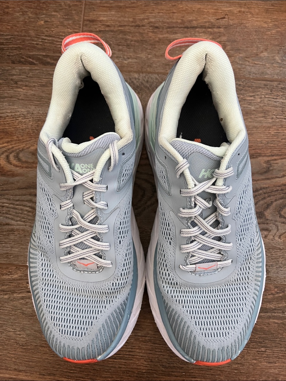 Hoka One One Women's Light Blue Coral Accent Bondi 7 Running/Walking  Shoes